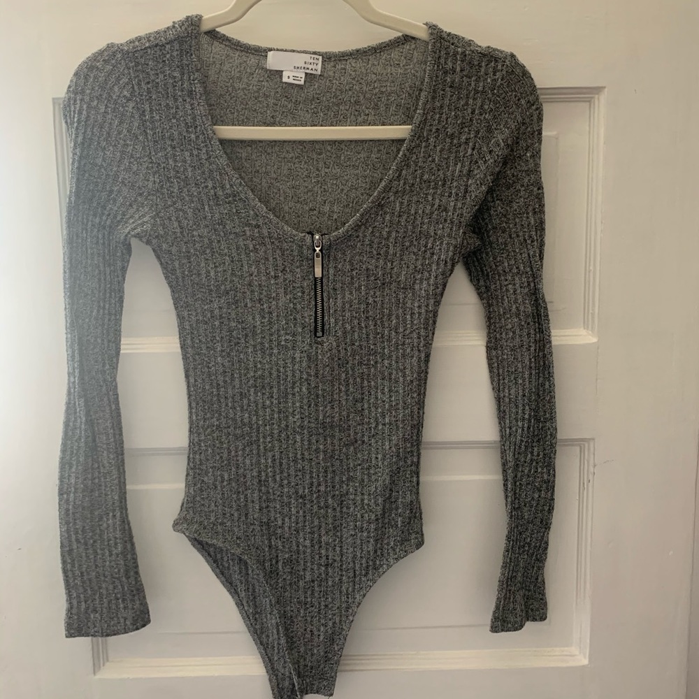 Knit zip front bodysuit